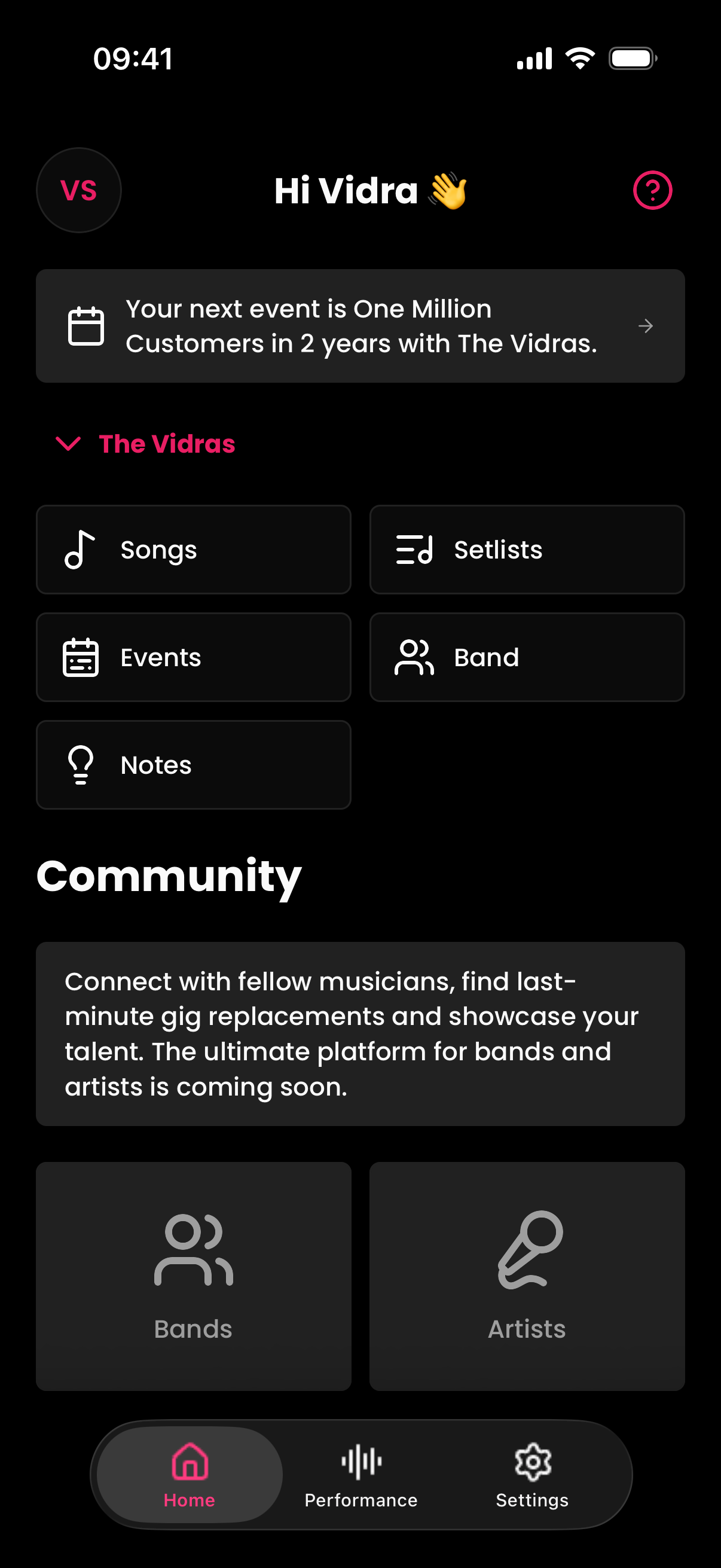Vidra App Home Screen